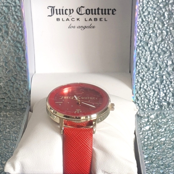 NEW NIB Juicy Couture Wrist Watch Black Label Red Goldtone Rhinestones - Picture 12 of 12